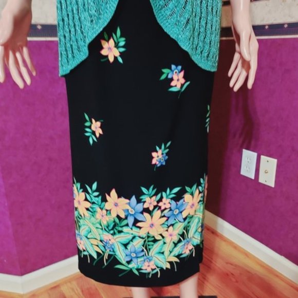 VINTAGE SAG HABOR MULTI FLORAL SKIRT W/PUFF SHORT SLEEVE SHRUG NWT - Picture 8 of 12